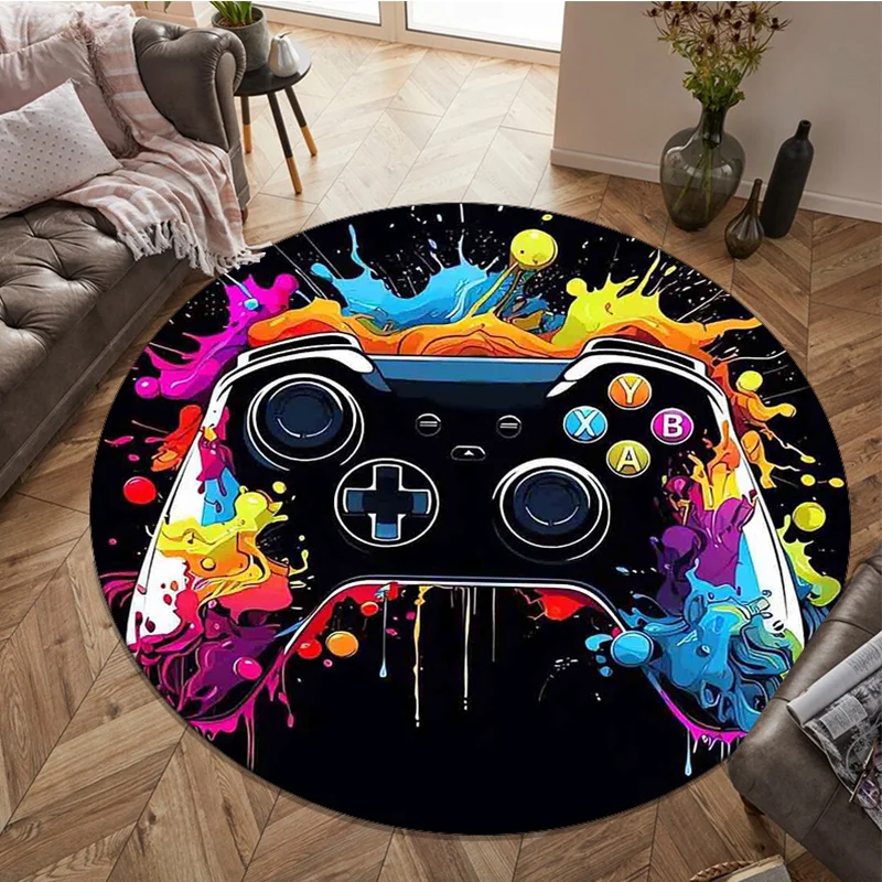 1pc Round Game Controller Printed Area Rug, Non‑Slip Floor Mat for Bedroom, Living Room, Office Chair, All‑Season & Christmas