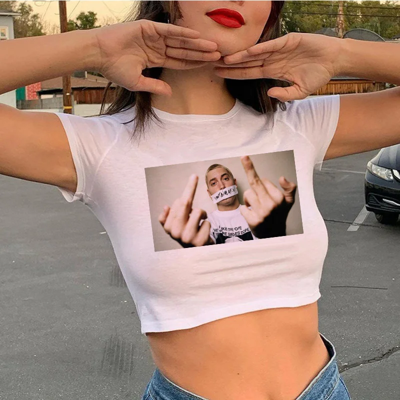 Eminem crop top women casual vintage kawaii harajuku kawaii t shirt ulzzang aesthetic