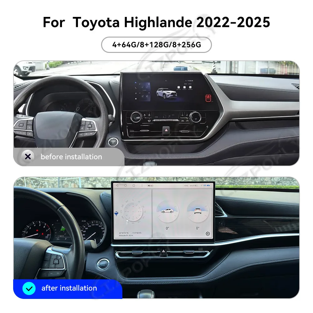 

15,6-дюймовый обновленный экран для Toyota Highlander/Crown Kluger 2022–2025 в стиле 2026 года, GPS-стереосистема с беспроводным CarPlay и DSP