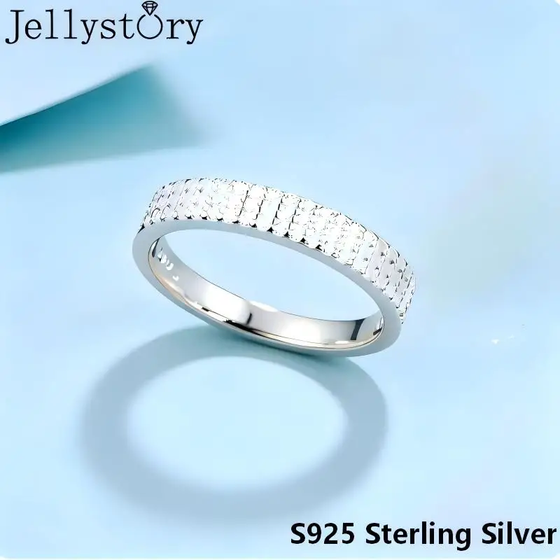 JellyStory Trilogy Half Ring Story Love Gift for Her S925 Silver 3 Row Inlaid Moissanite Simple Band Niche Light Luxury Jewelry