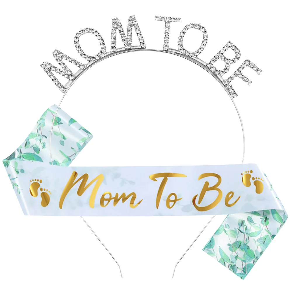 Stirnband und Satin-Schärpe für werdende Mütter zur Gender-Reveal-Babyparty, Partydekoration, Zubehör, Schärpe mit Blumenmuster für werdende Mütter – Detail 11