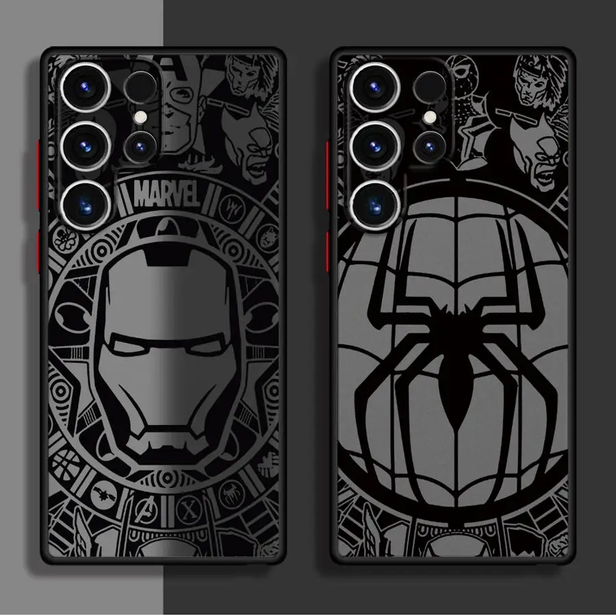 Phone Case for Samsung Galaxy S23 S24 S22 S25 Ultra S20 FE S21 S20 Plus S9 S10 Note 10 20 Matte Cover Marvel Iron Man Sqiderman