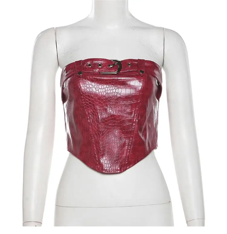 الرجعية الأحمر براءات الاختراع والجلود ضيق مثير الأحمر حمالة أنبوب الأعلى الإناث #4