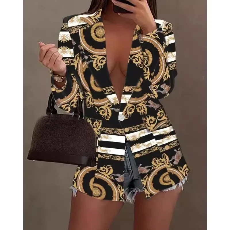 Long sleeved fashionable and sexy printed suit jacket top fashionable trend versatile and practical wear