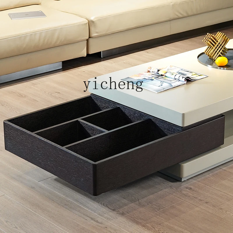 

BB minimalist light luxury villa coffee table smoked wood color baking paint rotating storage modern simplicity