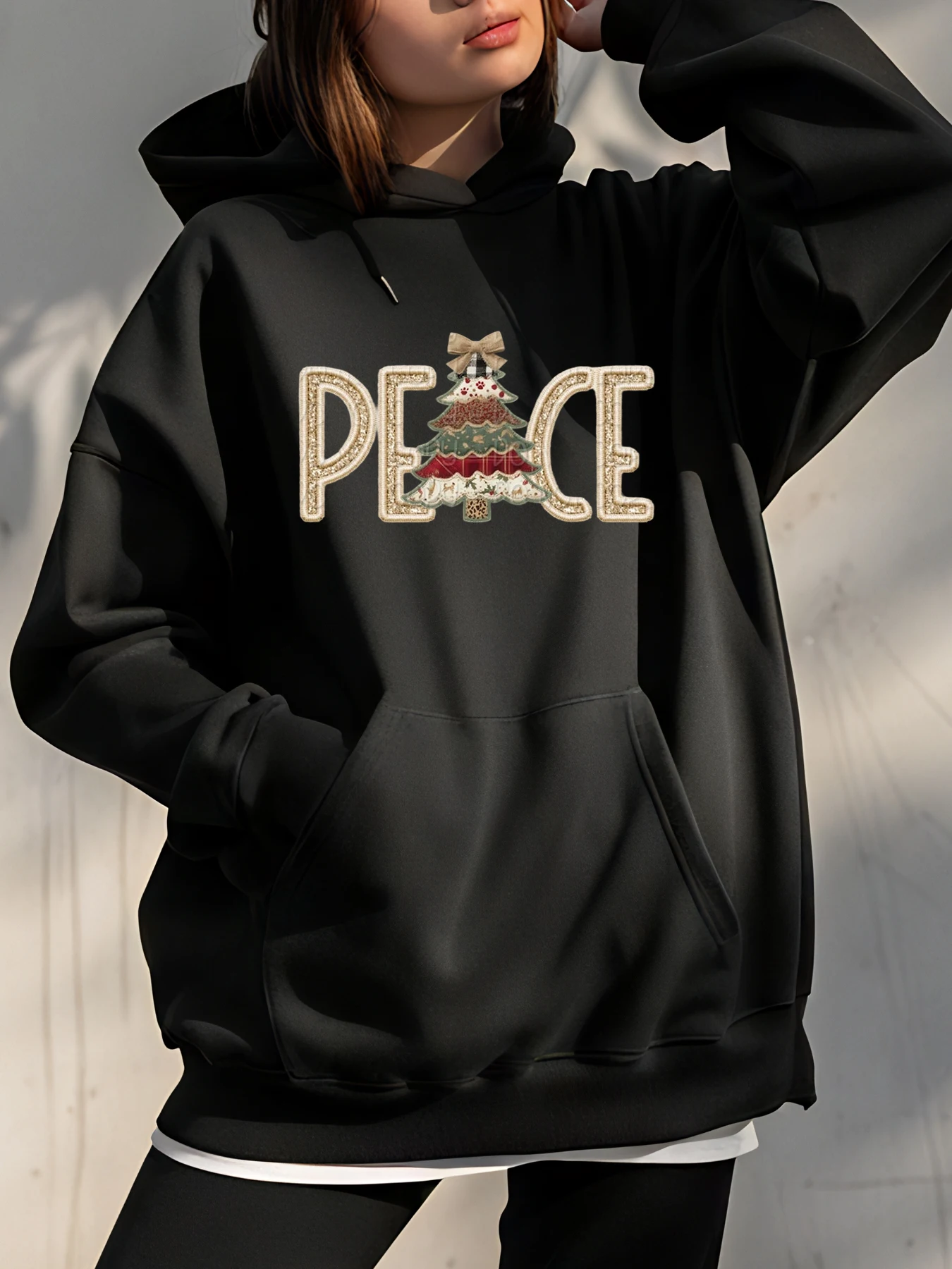 

Рождественская толстовка с принтом дерева мира, женская повседневная зимняя толстовка, женский модный праздничный наряд, пуловер больших размеров, топ