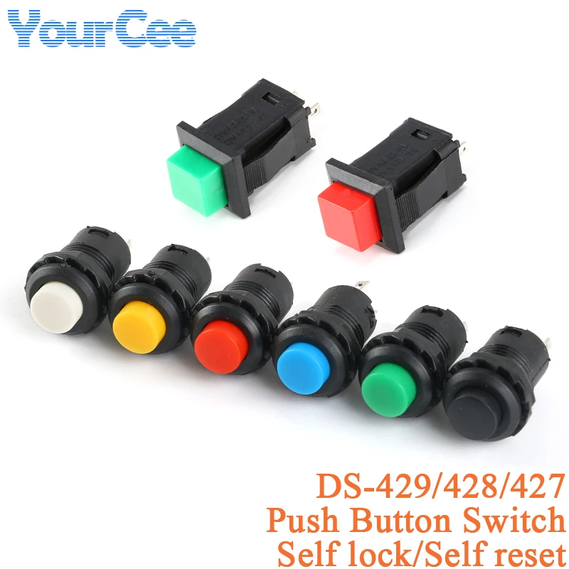 5Pcs DS-427 DS-428 DS-429 Self-locking Non-locking Button Switch 3A/125VAC 1.5A/250VAC 1A/250VAC Momentary Pushbutton Switch