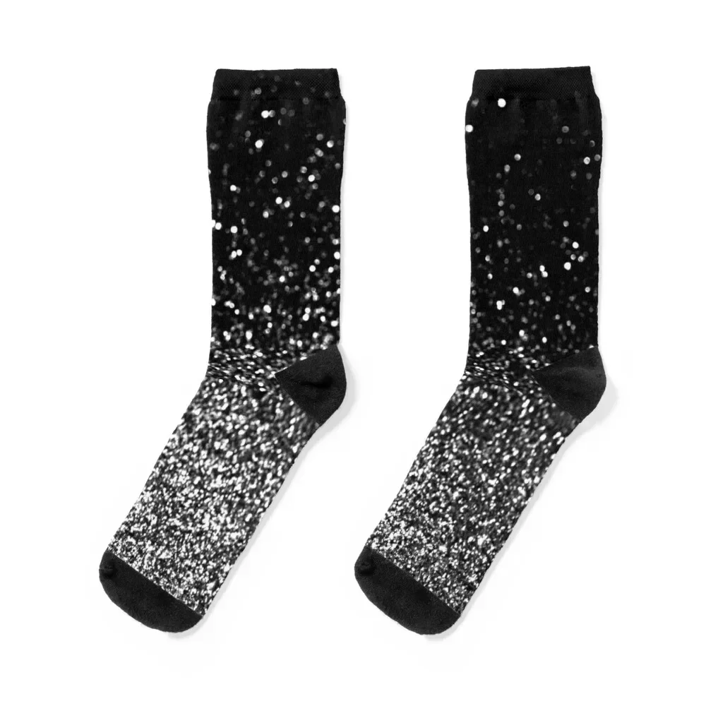 Silver and Black Glitter Socks sheer Toe sports shoes gifts Socks For Women Men's