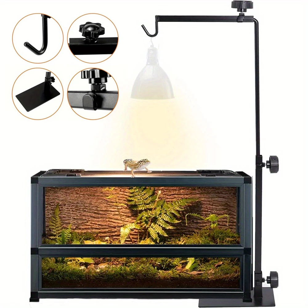 Stojak na lampę grzewczą do terrarium z gadami, regulowany, solidny, metalowy uchwyt na lampę, przeznaczony do terrarium z agami, żółwiem lub wężem.