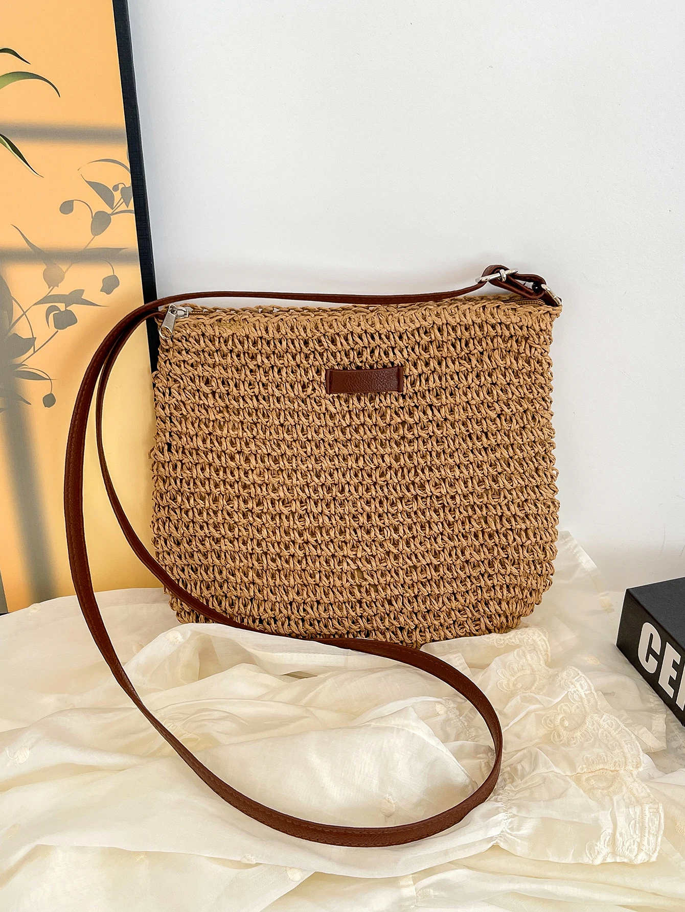 

Women's new trendy crossbody bag shoulder bag solid color square woven bag fashionable and versatile