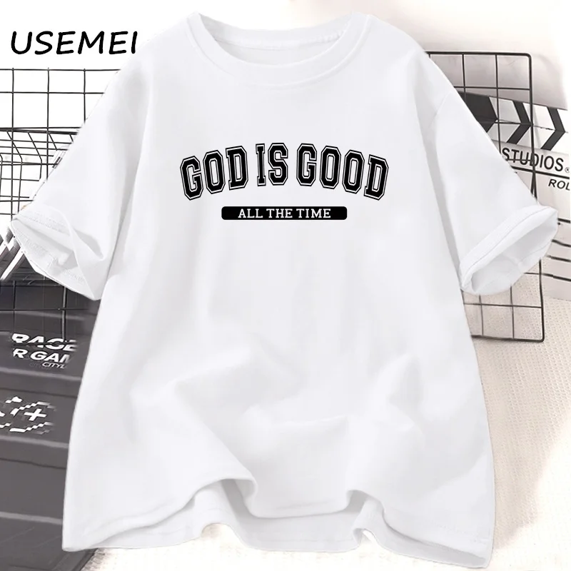 God Is Good T Shirt Christian Cotton Short Sleeve Jesus Tshirt Retro Santan Claus Letter Printed T-shirts Unisex Clothing Tops