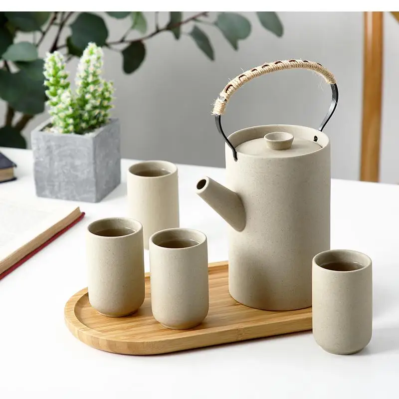 

Japanese Drinking Utensils Tea Cup Set 1 Pot 4 Cups 1 Tray of 6 Retro Stoneware Household Living Room Cold Kettle