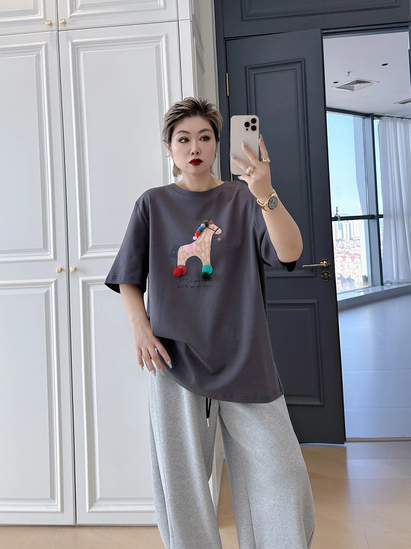 

Luy Year Sign Slimming ort Sve T-irt plus Size Women's Casual Sle Age-Defng 200 Pou Fat MM Versatile Lo...