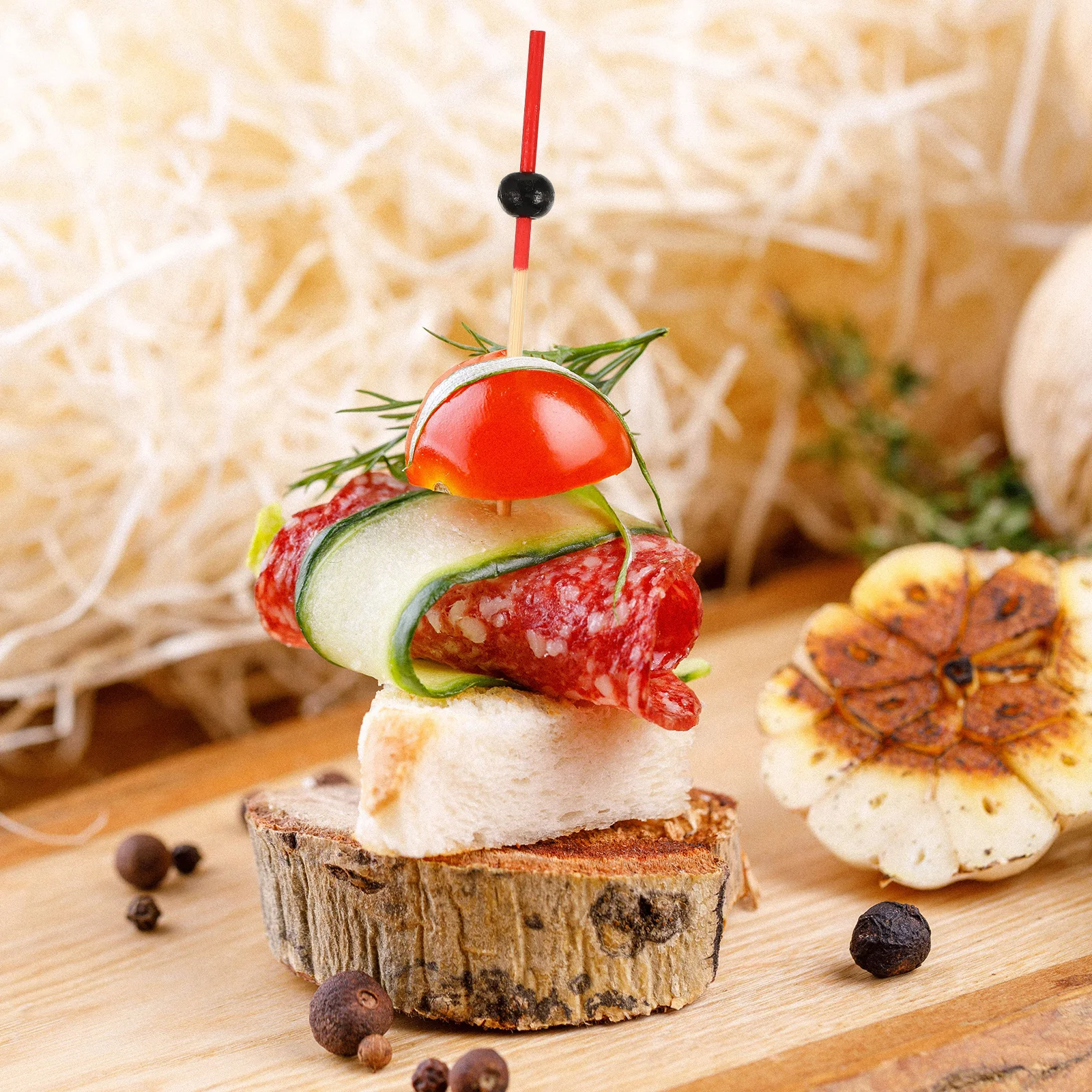 

Bamboo Fruit Picks Disposable Cocktail Toothpick Appetizer Skewers Food Party Barbecue Picnic Banquet Round Bead Design Eco