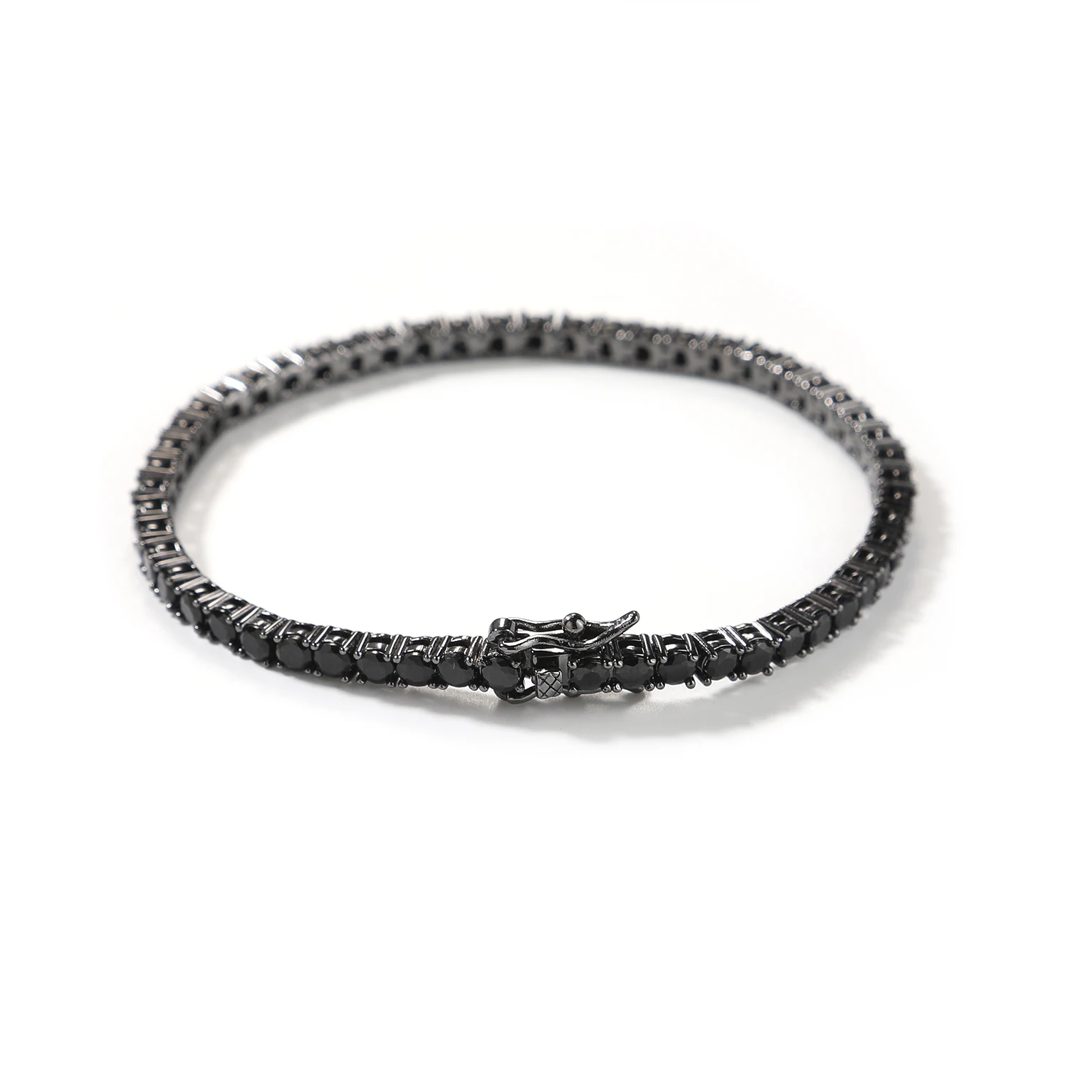 UWIN Schwarzes Tennis-Kettenarmband mit runden Zirkonia-Steinen (AAA-Qualität) – Hip-Hop-Schmuck für Rapper – Detail 2