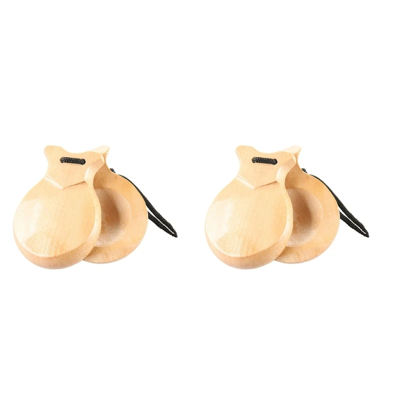 2Pcs Traditional Castanet Spanish Castanets Flamenco Dance Castanets with String Hand Clapper Orff Music Instrument