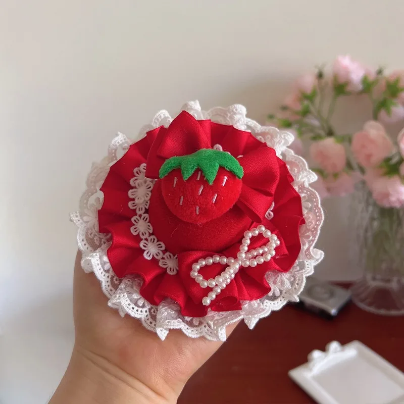 

1pc Lolita Strawberry Cake Small Hat Cute Princess Hair Clip Birthday Photo Props Clothing Accessories