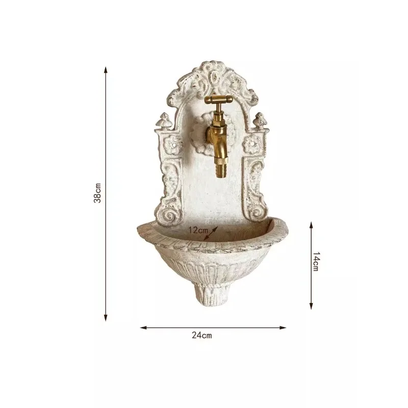 

Vintage Distressed Cast Iron Wall-Mounted Sink Garden Wall Waterscape Decoration Grocery Gardening