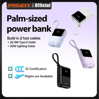 PISEN 22.5W Quick Charging Power Bank 10000mAh Mini Portable Built-in Dual Cables Type-C&Lightning 4 Device Simultaneous charg