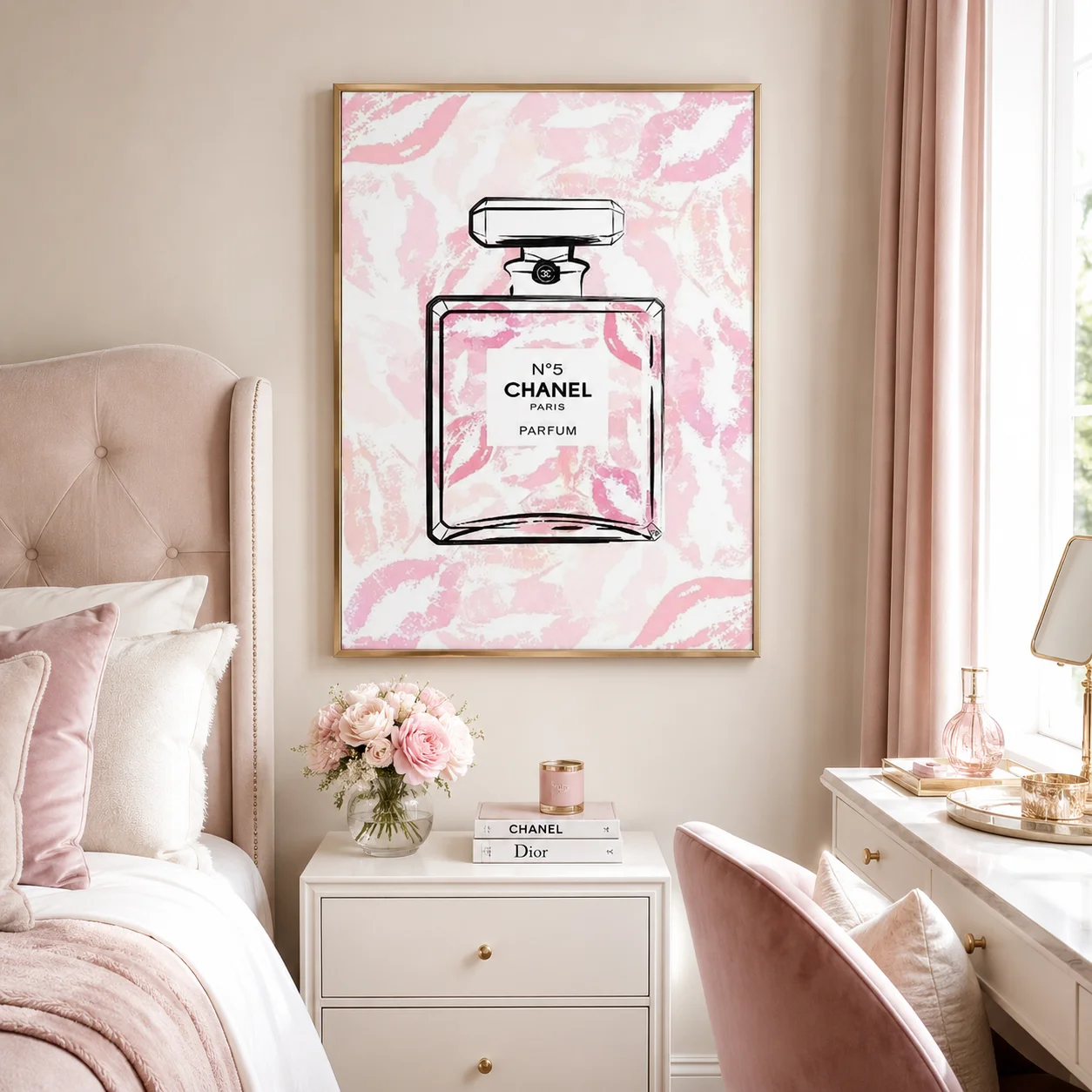 Perfume Bag Brands Prints, Pink Fashion Wall Art Posters Designer Bag Book Makeup Poster Gallery Art  Bedroom, Living Room