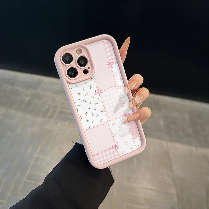 

Pink flower bow phone case for iPhone 17 16 15 14 13 12 11 Pro/ Max/Plus shock-proof rear cover anti-fingerprint