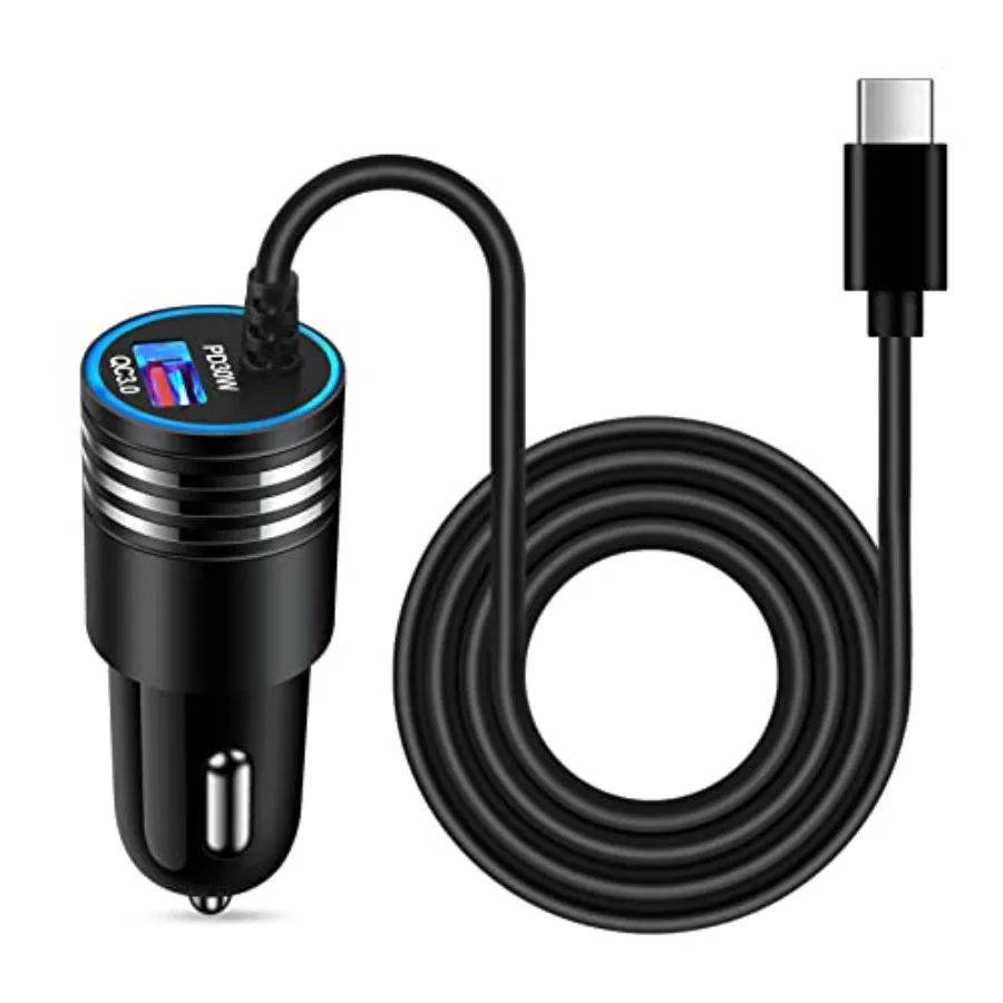 

48W Super Fast Car Charger USB C Rapid Android Car Adapter with 30W Built-in Type C Fast Charging Cable for Samsung Galaxy S26