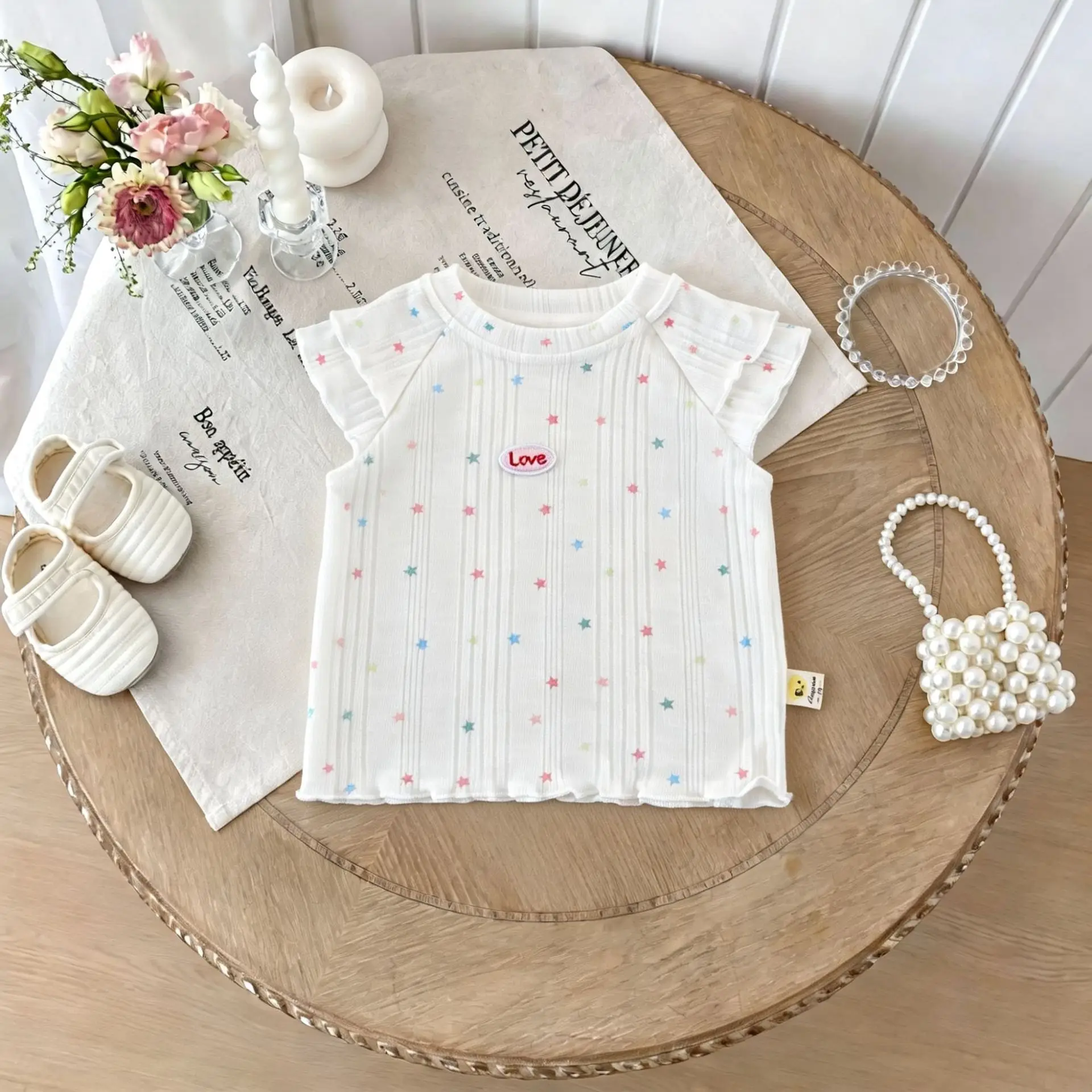 Kids 2026 Girls Short Sleeve T Shirt Summer New Baby Baby Girl Stylish Princess Cartoon Star Thin Top