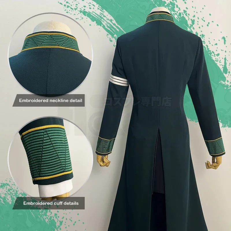 HOLOUN cortavientos Anime Tasuku Tsubakino Cosplay disfraz peluca verde gabardina larga falda camisa blanca gargantilla corbata lazo