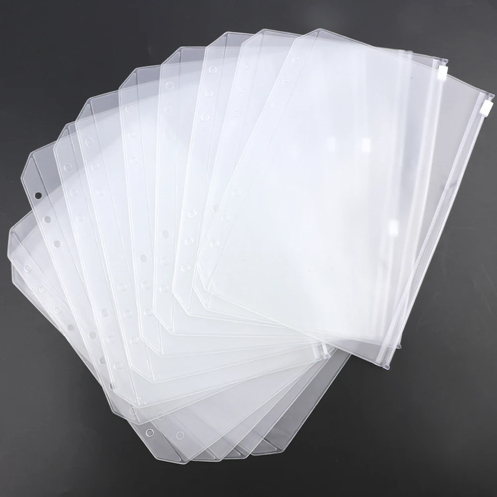 12pcs A5 Home Office Binder Pocket File Storage Sticker Envelope Cash Bill Clear Folder 6 Holes School Waterproof With Zip Card