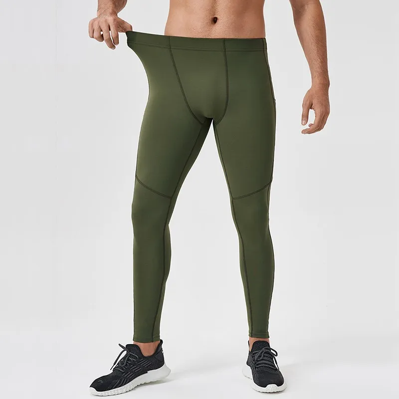 春秋男性ランニングタイツジムパンツ男性バスケットボールサッカーサッカーフィットネスパンツ運動スポーツポケットロングレギンス A55