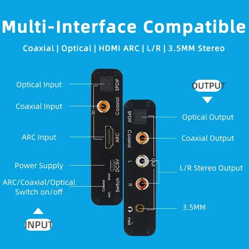 ARC Audio Adapter HDMI-compatible Audio Extractor Digital to Analog Converter DAC SPDIF Coaxial RCA 3.5mm Jack Output