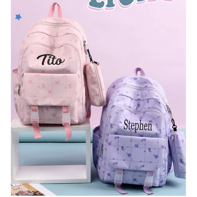 Mochila de tela Oxford de gran capacidad, personalizada, bolsa de ordenador con bolsa para bolígrafos, nombre bordado