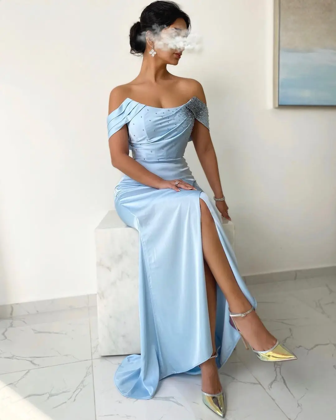 Beads Off Shoulder Evening Dress Sleeveless Slit Mermaid Formal Dresses Arabia Elegant Party Dresses For Women 2023 платье