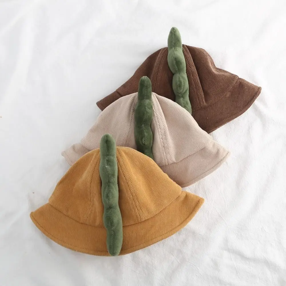 

3D Design Dino Baby Fisherman Hat Unisex Design Cute Style Korea Plaid Bucket Hat Warm Material Cartoon