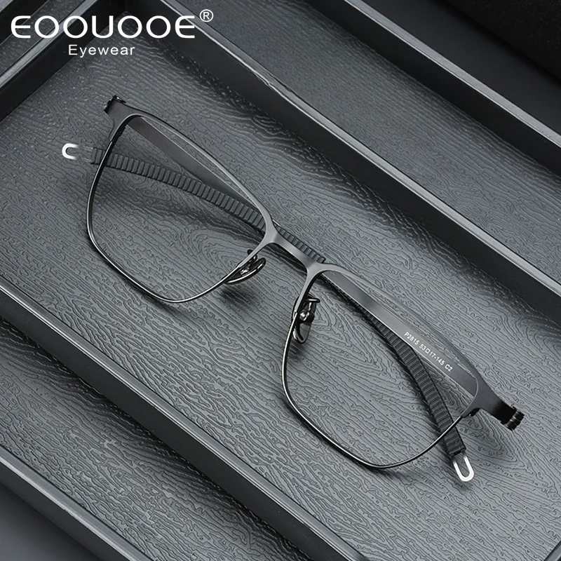 EOOUOOE Alloy Square Progressive Prescription Glasses for Men Women Anti Blue Light/Photochromic Optical Eyeglasses 2815