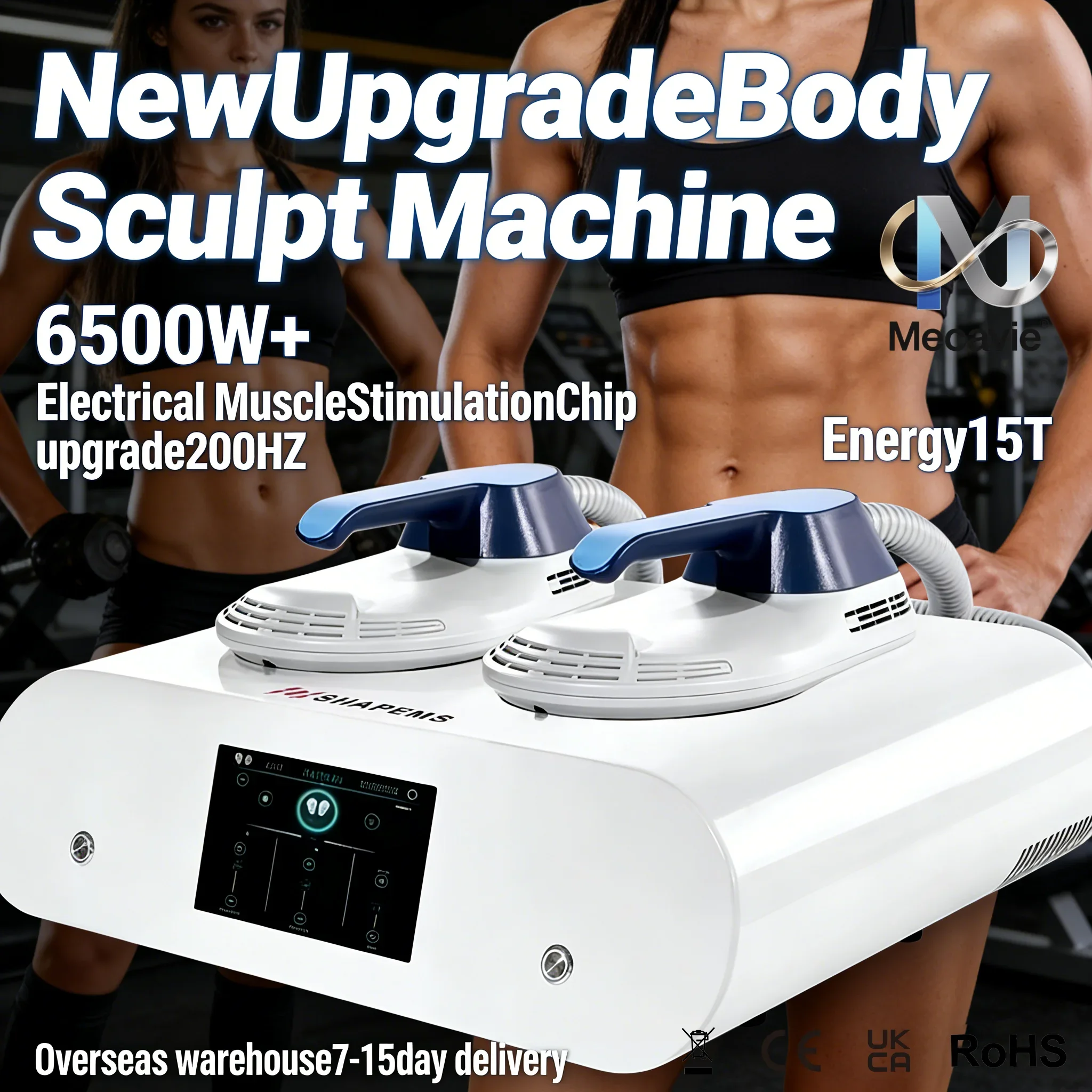 

Профессиональный аппарат для коррекции фигуры EMS MECAVIE 200 Гц 15T: стимуляция мышц, сжигание жира, инструмент для похудения для домашнего использования