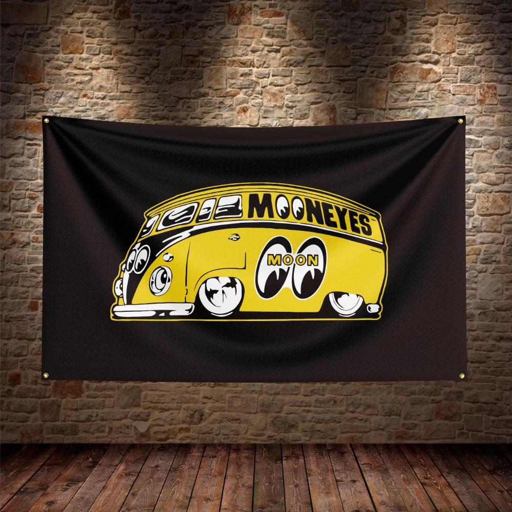 90x150cm Moon Eyes Vintage Hot Rods Car Flag Polyester Printed Garage or Outdoor Decoration Banner Tapestry