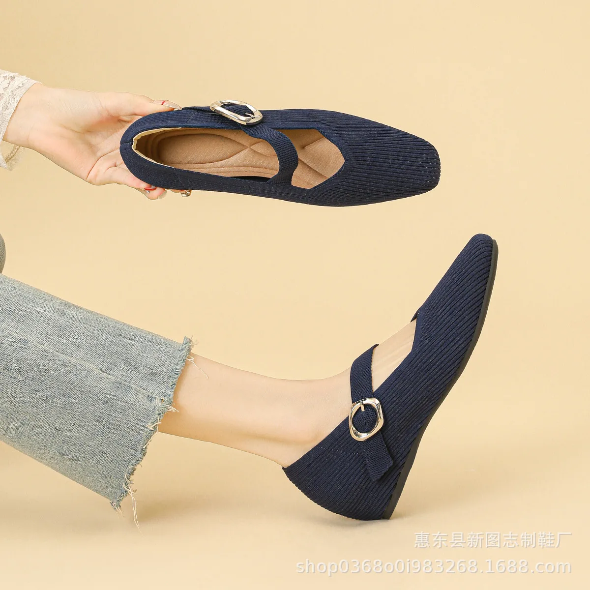 

Женская обувь Мэри Джейн, новинка 2026, удобные туфли-лодочки с острым носком, дышащая вязаная обувь на танкетке, женская повседневная обувь, Zapatos Mujer