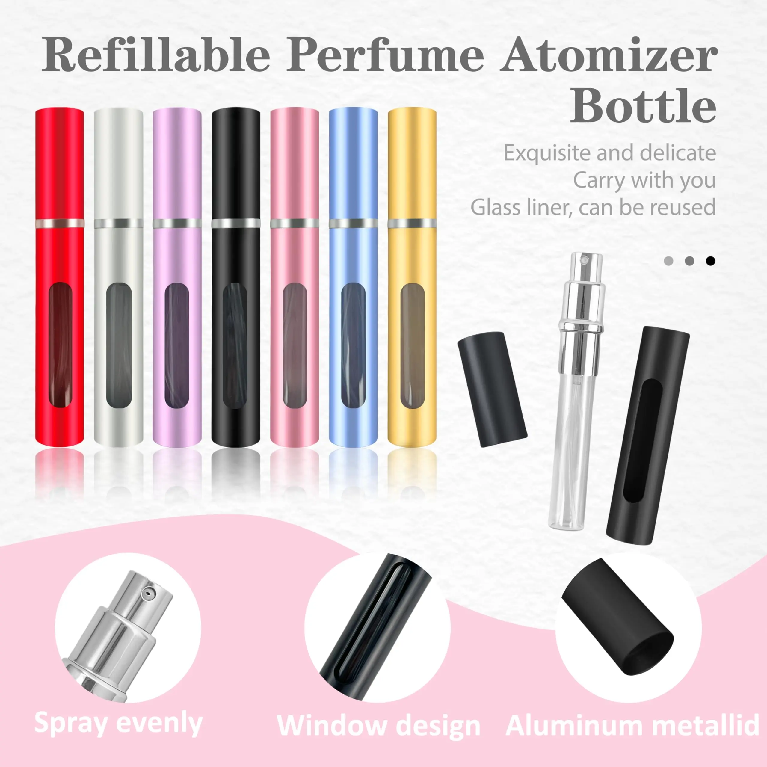 2 Pack Refillable Mini Perfume Atomizer Bottle，Portable Separate Bottles，Travel and Outings Spray Bottle