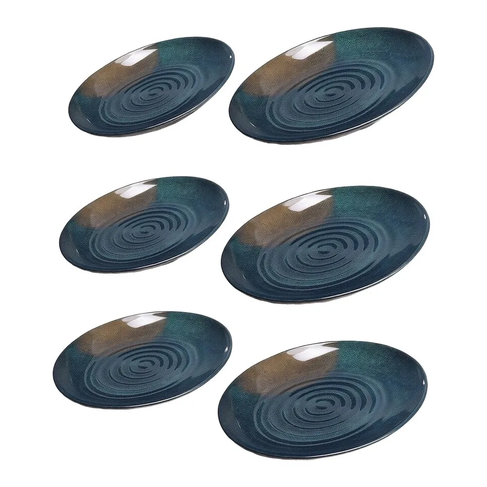 6 Pcs Black Melamine Dinner Plates Concentric Ripple Flat Dishes For Cold Dish Steak Serving Restaurant Home Tableware Set view 3