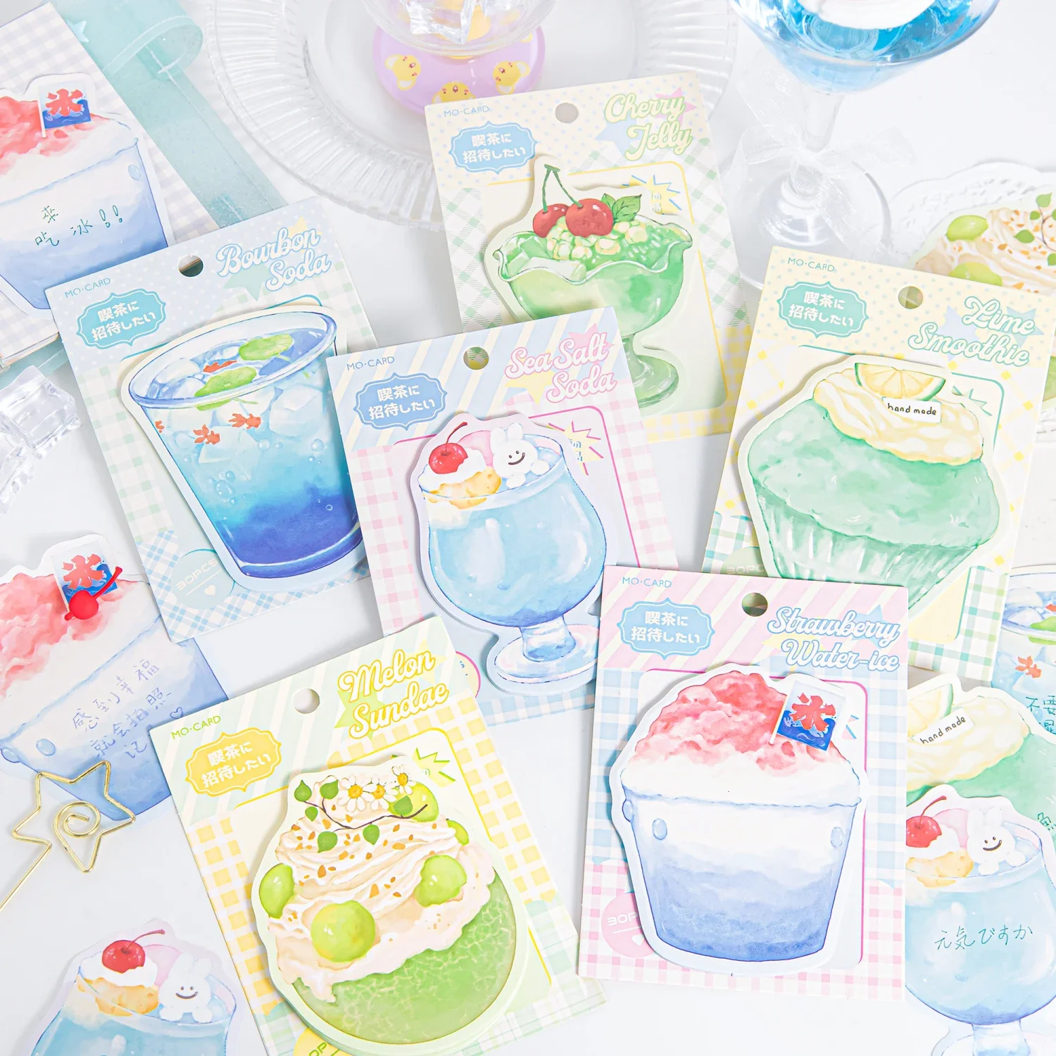 30 Pcs/pack Cute Sticky Notes Kawaii Sticky Note Pad Cute Summer Drink Self Stick Note Pads Funny Cartoon Memo Pads