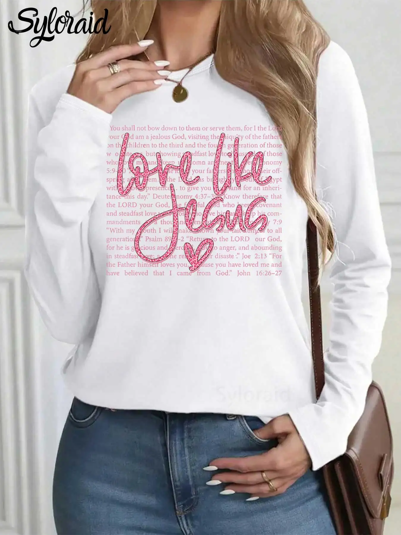 Women's Long Sleeve T Shirt "Love Like Jesus" Valentine's Day Print T Shirt Fashion Round Neck Casual Top
