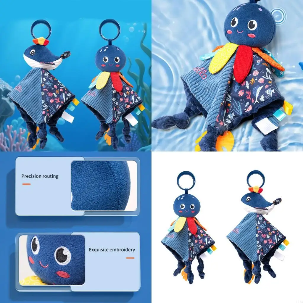 

C5AA Soft Plush Ocean Animal Baby Soothing Toy with Built-in Teether and Crinkle Paper for Sensory Development