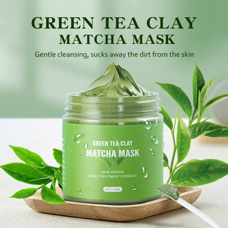 

150g Green Tea Clay Mask Face Pore Detox Oil Control Purifying Facial Cleansing Whitening Matcha Mud Remove Blackheads Skin Care