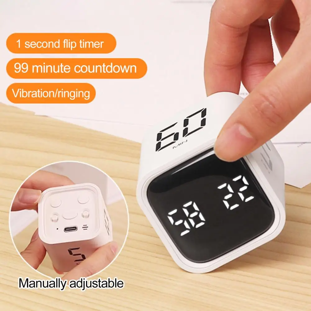 Productivity Cube Timer Gravity Sensor Flipping LED Display 4 Preset Time Dual Modes Countdown Cooking Study Office Kitchen