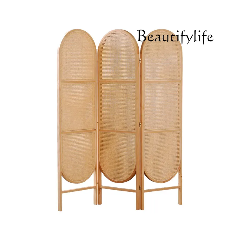 

Nordic screen folding simple modern Chinese simple office solid wood rattan partition entrance