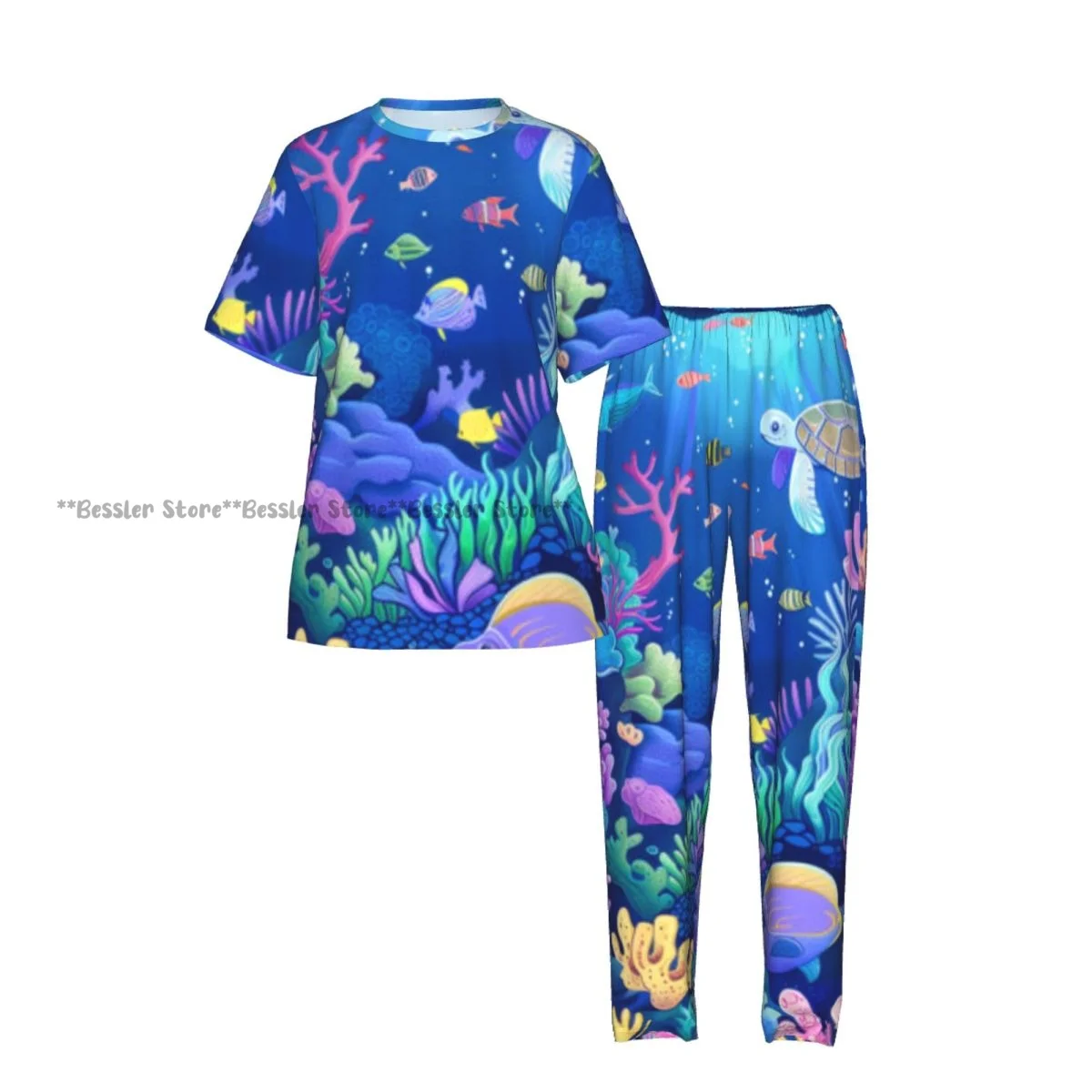Women's Underwater Corals Tropical Fish short sleeve trousers casual pajamas set