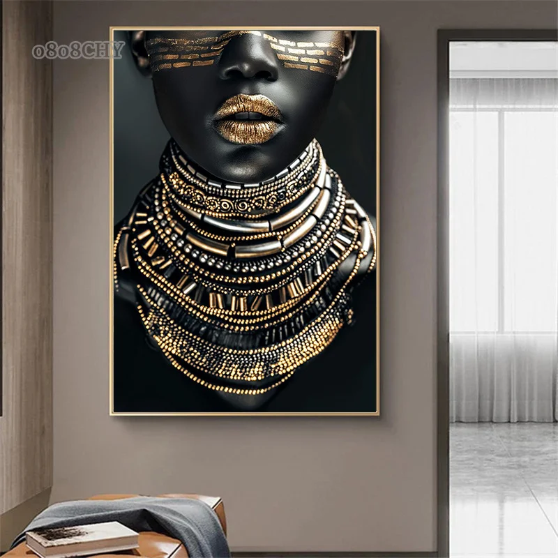 African Woman Flower Canvas Print Posters HD Wall Art Canvas Painting Black Woman Art Fashion Home Living Room Wall Decor Mural