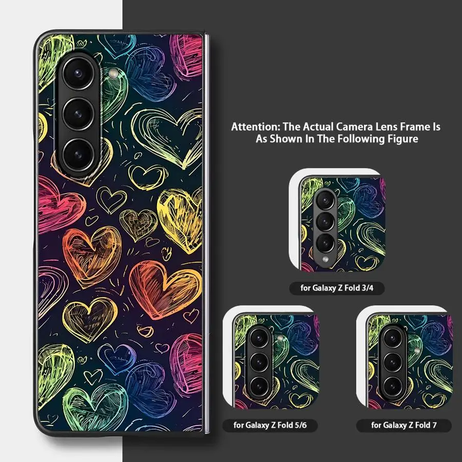 サムスン Galaxy ZFold3 ZFold6 Z Fold 7 6 5 4 3 ZFold5 ZFold4 ZFold7用 愛漫画落書きデザインケース バックフォンカバー