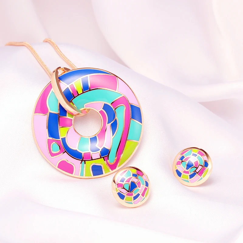 R & X Anniversary Dubai Set Sieraden Shining Nieuwe Emaille Mode Joyas Collier Mariage Gift Party Vrouwen Bruids Ketting/ oorbellen